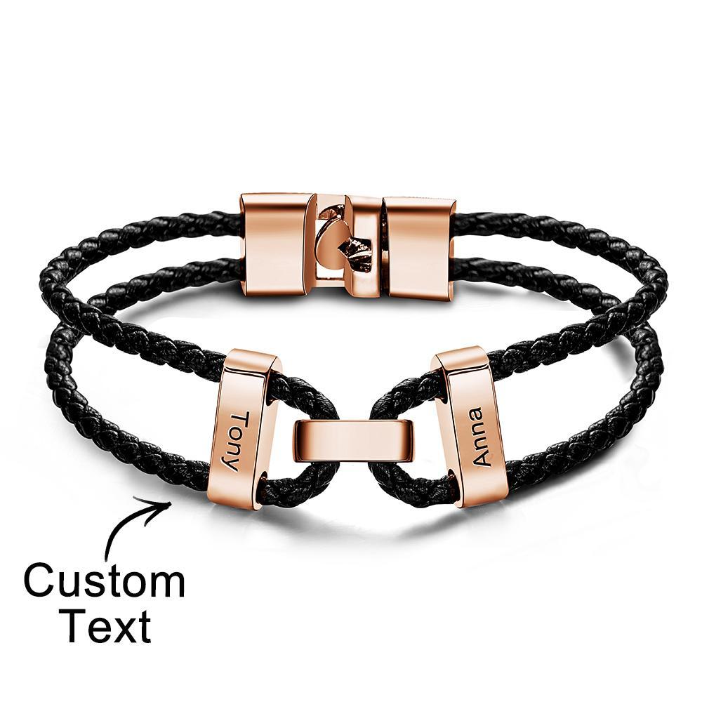 Engraved Beads Leather Bracelet Custom Letter Name Bracelet Father's Day Gift - 