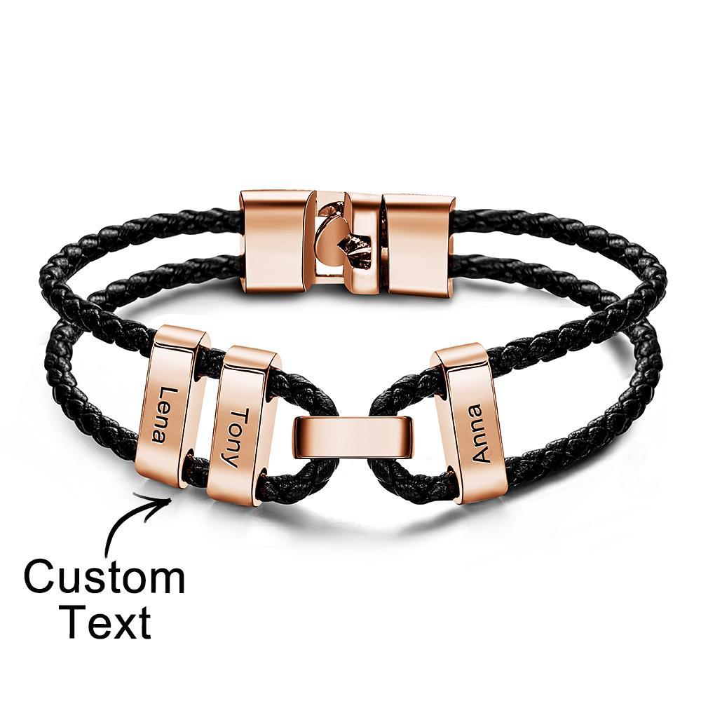 Engraved Beads Leather Bracelet Custom Letter Name Bracelet Father's Day Gift - 