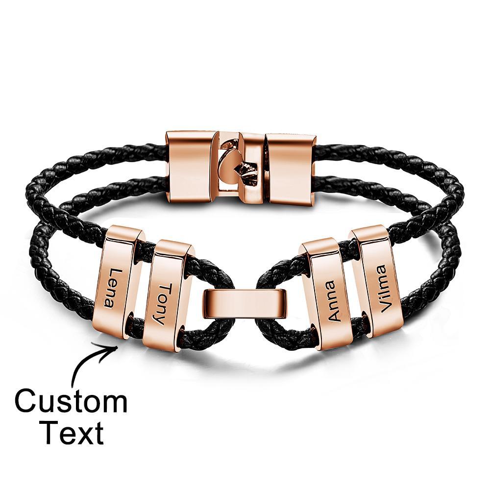 Engraved Beads Leather Bracelet Custom Letter Name Bracelet Father's Day Gift - 