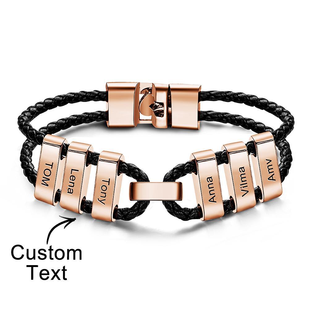 Engraved Beads Leather Bracelet Custom Letter Name Bracelet Father's Day Gift - 