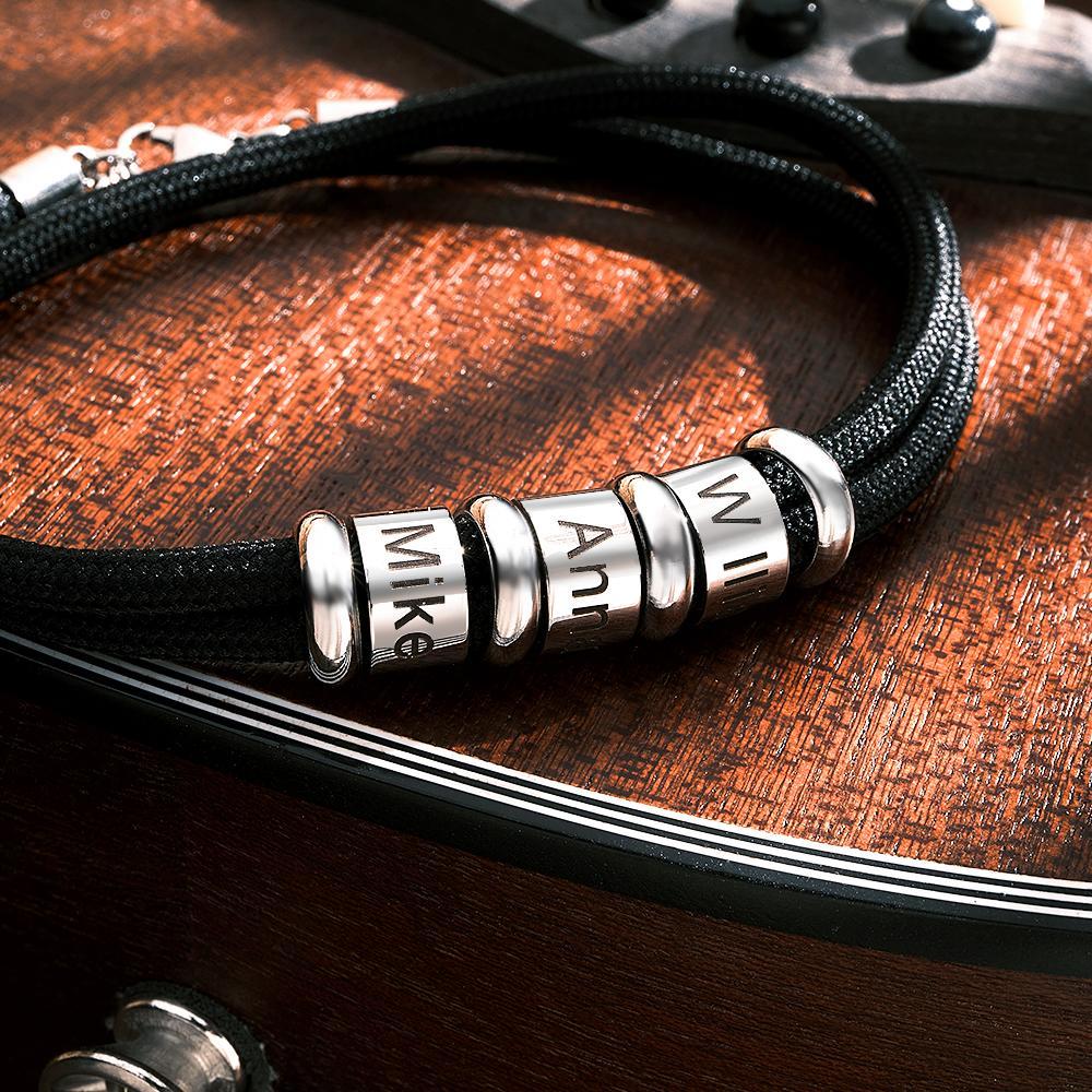 Personalized Engraved Beads Braided Bracelet Custom Name Bracelet Father's Day Gift - 