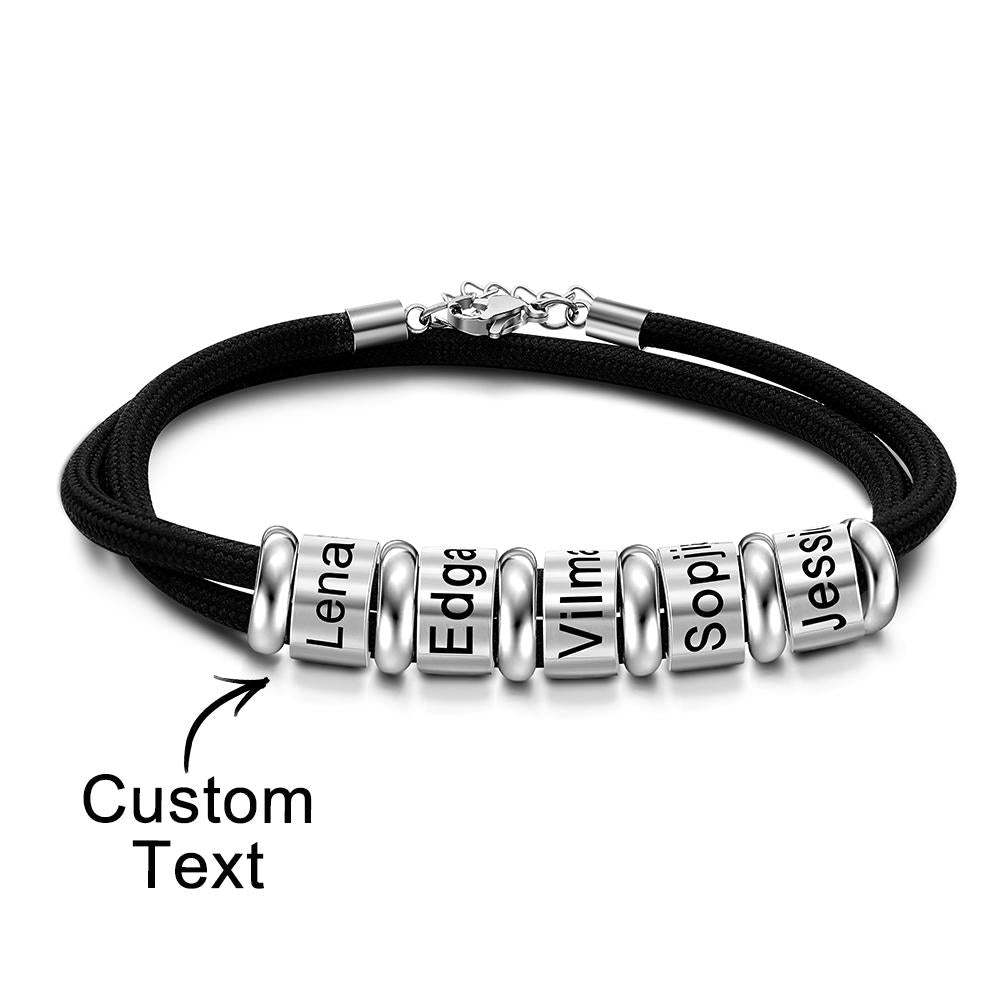 Personalized Engraved Beads Braided Bracelet Custom Name Bracelet Father's Day Gift - 