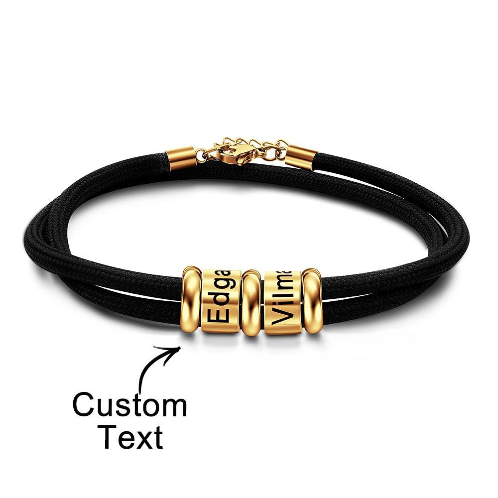 Personalized Engraved Beads Braided Bracelet Custom Name Bracelet Father's Day Gift - 