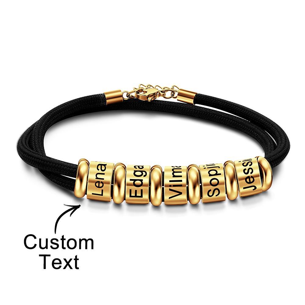 Personalized Engraved Beads Braided Bracelet Custom Name Bracelet Father's Day Gift - 