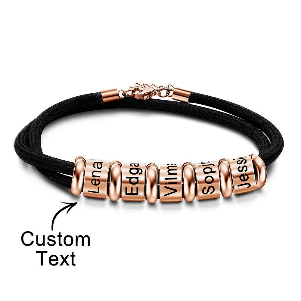 Personalized Engraved Beads Braided Bracelet Custom Name Bracelet Father's Day Gift - 