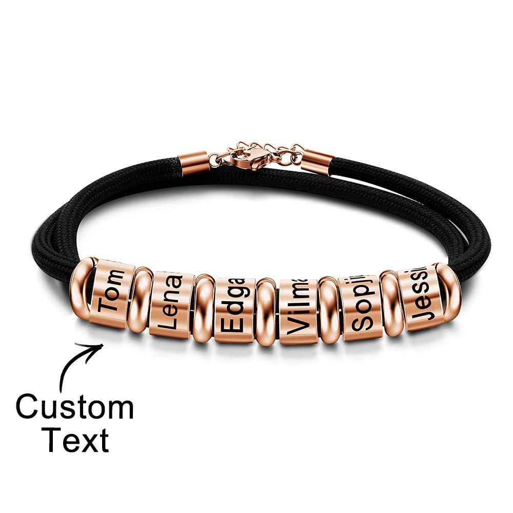Personalized Engraved Beads Braided Bracelet Custom Name Bracelet Father's Day Gift - 