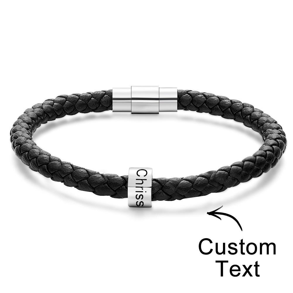 Custom Engraved Men's Bracelets Beads Simple Leather Gifts - 
