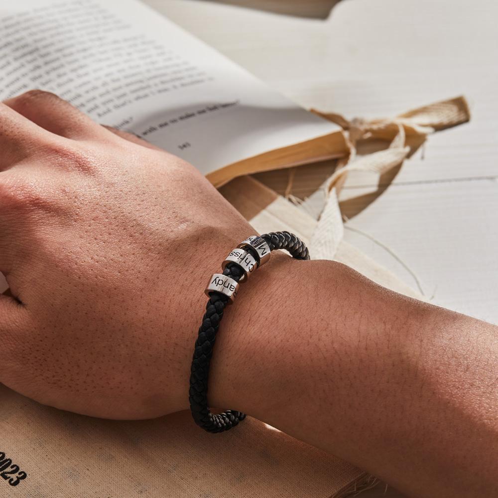 Custom Engraved Men's Bracelets Beads Simple Leather Gifts - 