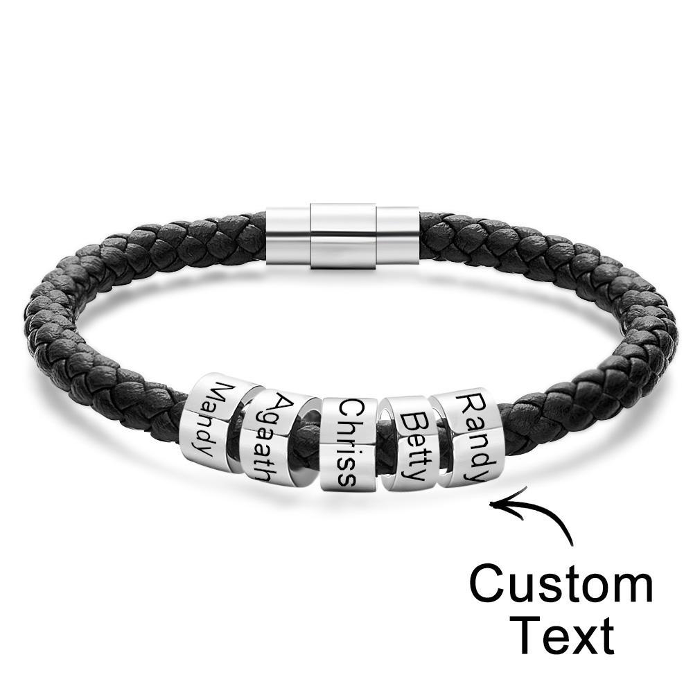 Custom Engraved Men's Bracelets Beads Simple Leather Gifts - 