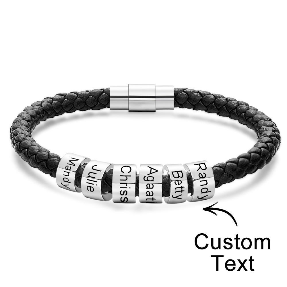 Custom Engraved Men's Bracelets Beads Simple Leather Gifts - 