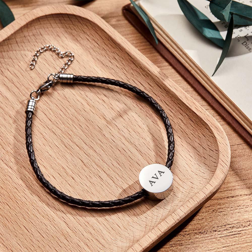 Personalized Engraved Leather Bracelet Custom Initials Date Vintage Bracelet For Men - 