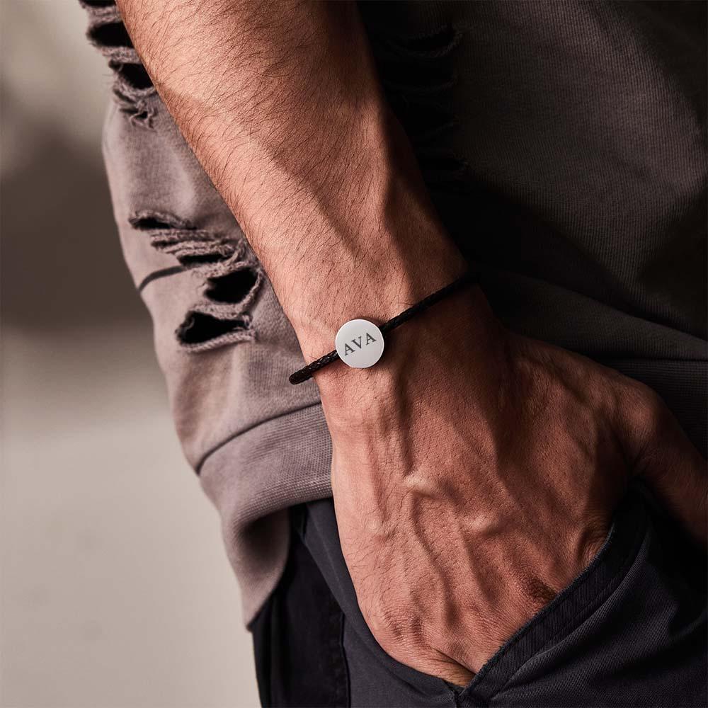 Personalized Engraved Leather Bracelet Custom Initials Date Vintage Bracelet For Men - 