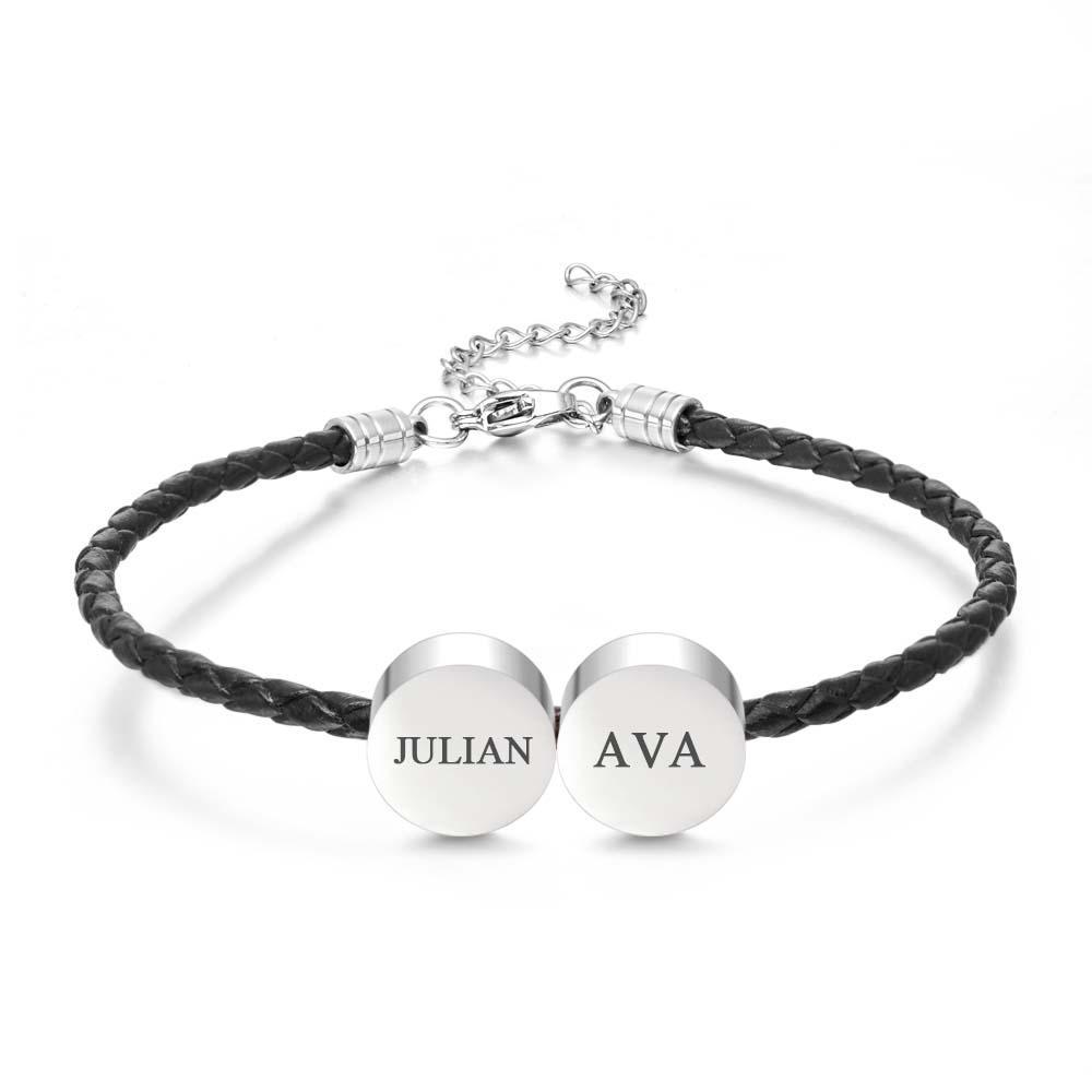 Personalized Engraved Leather Bracelet Custom Initials Date Vintage Bracelet For Men - 