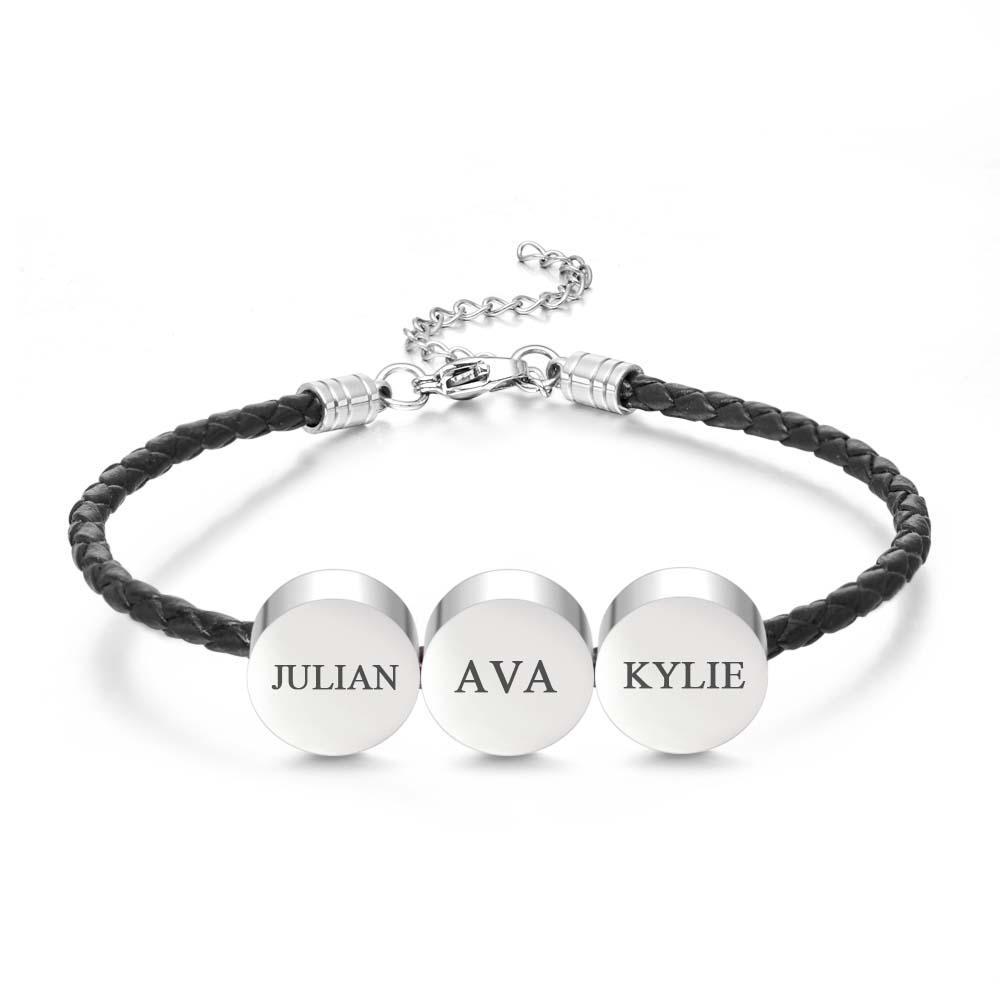 Personalized Engraved Leather Bracelet Custom Initials Date Vintage Bracelet For Men - 