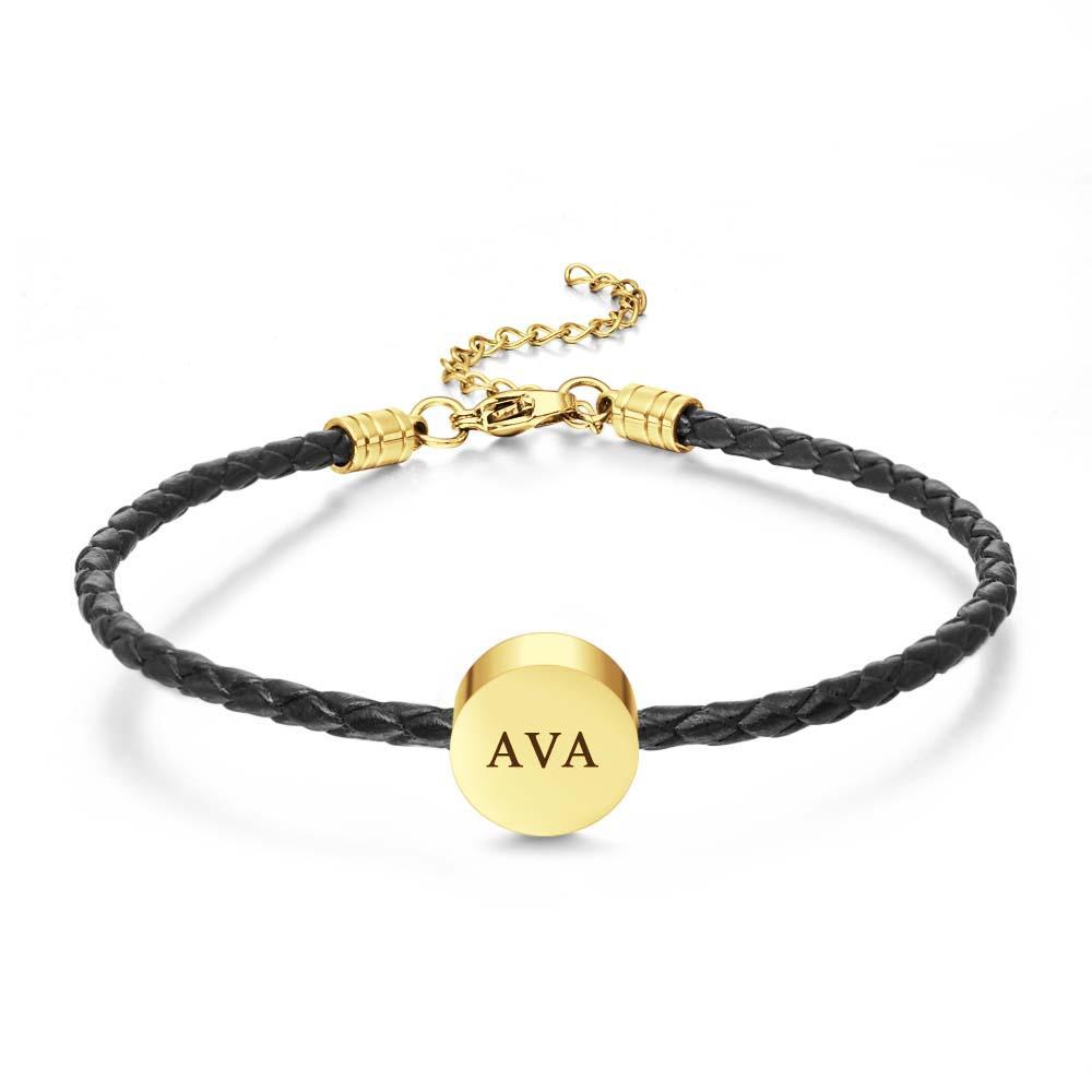 Personalized Engraved Leather Bracelet Custom Initials Date Vintage Bracelet For Men - 