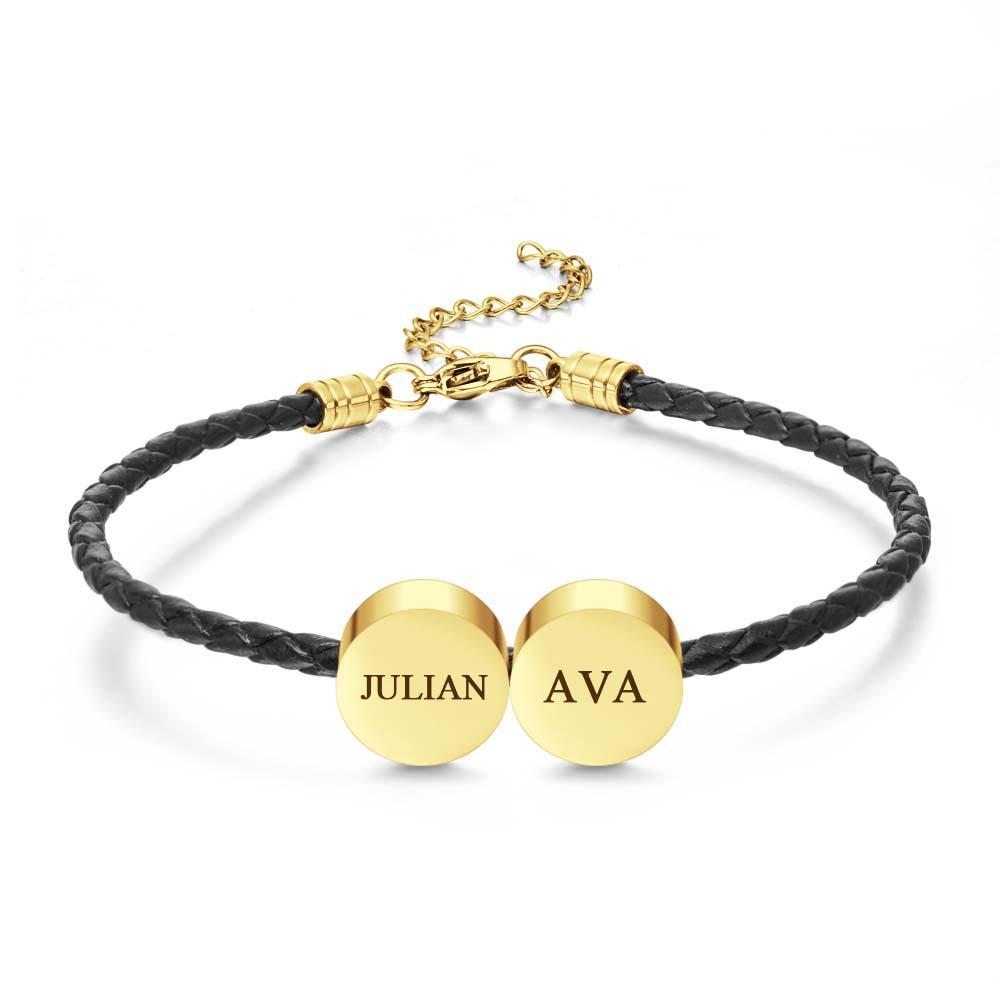 Personalized Engraved Leather Bracelet Custom Initials Date Vintage Bracelet For Men - 