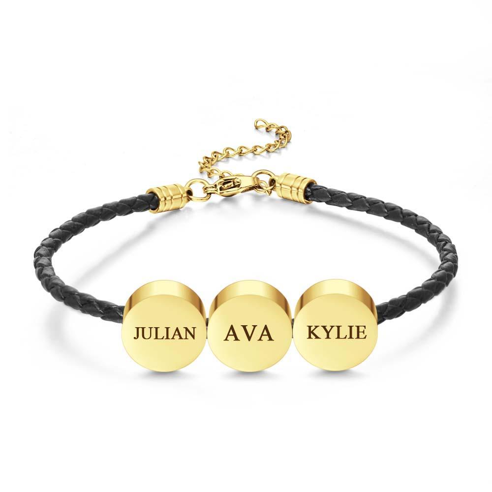 Personalized Engraved Leather Bracelet Custom Initials Date Vintage Bracelet For Men - 