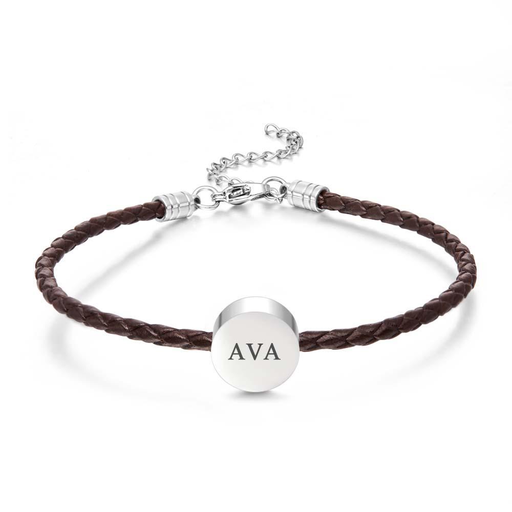 Personalized Engraved Leather Bracelet Custom Initials Date Vintage Bracelet For Men - 