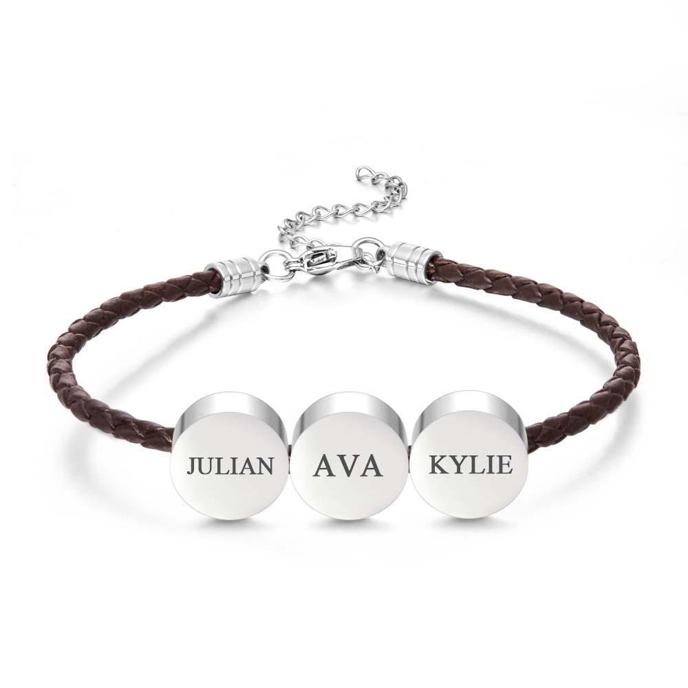 Personalized Engraved Leather Bracelet Custom Initials Date Vintage Bracelet For Men - 