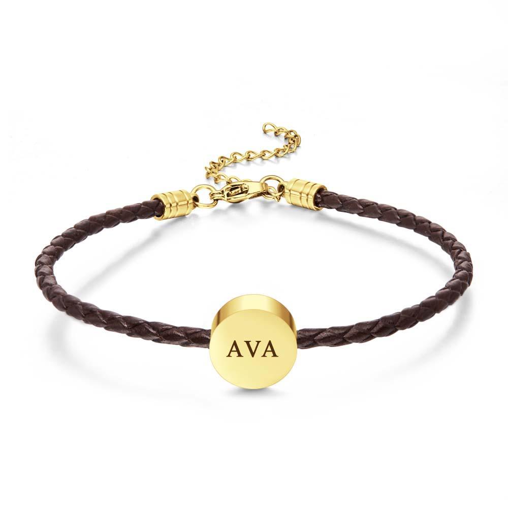 Personalized Engraved Leather Bracelet Custom Initials Date Vintage Bracelet For Men - 