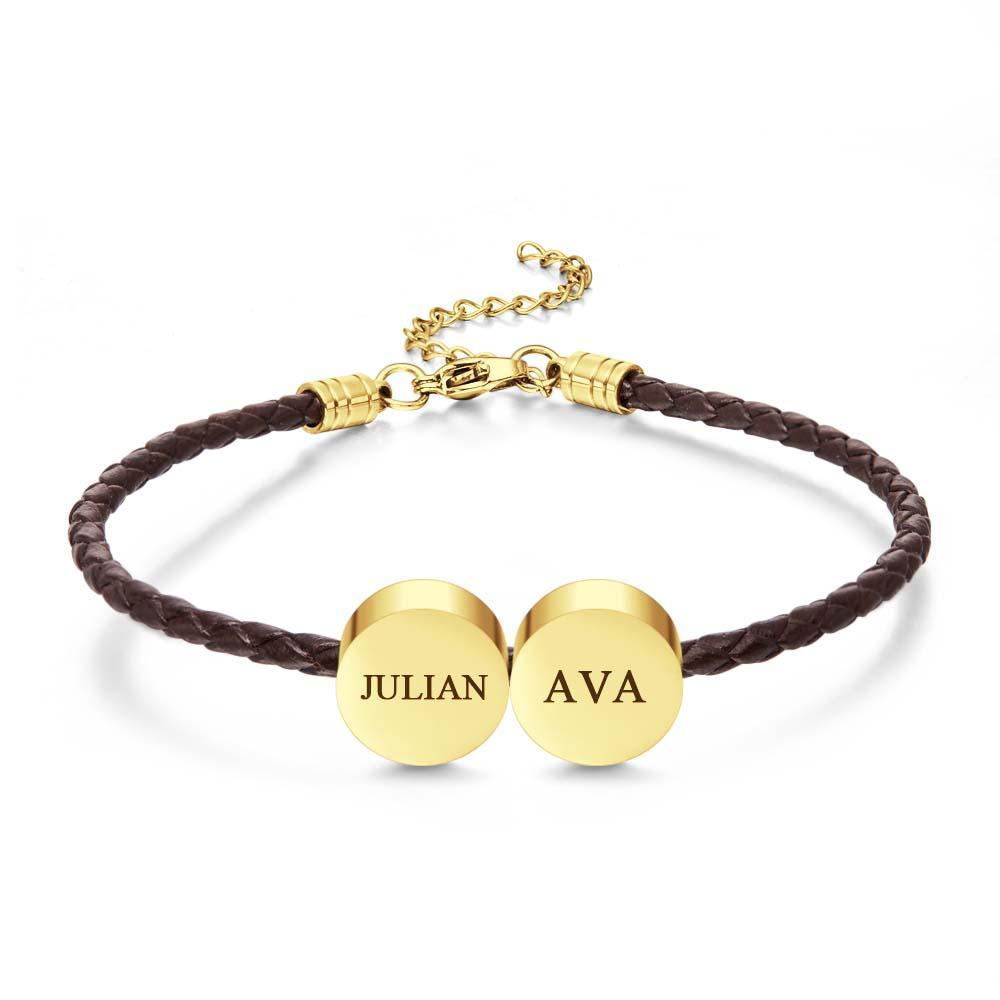 Personalized Engraved Leather Bracelet Custom Initials Date Vintage Bracelet For Men - 