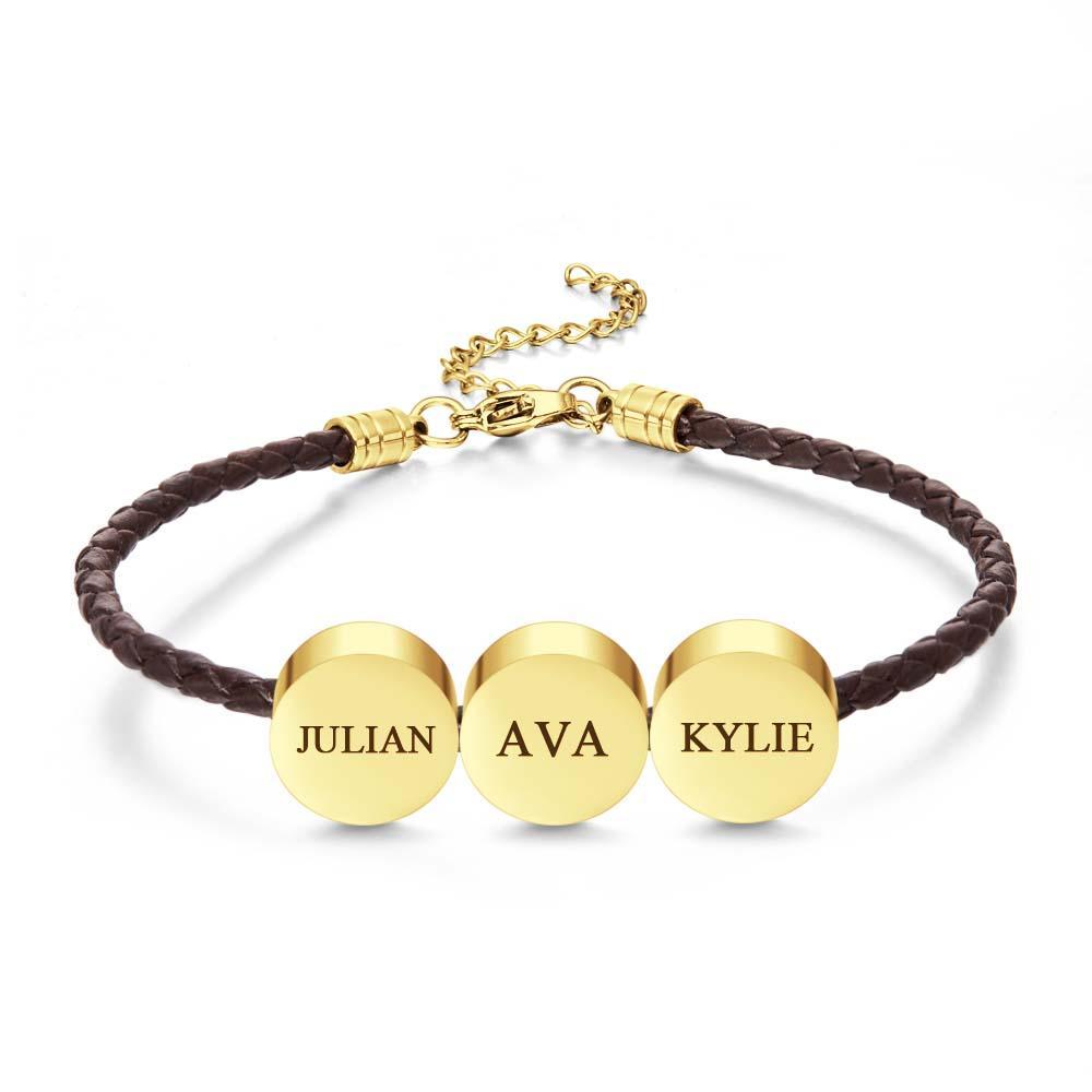 Personalized Engraved Leather Bracelet Custom Initials Date Vintage Bracelet For Men - 