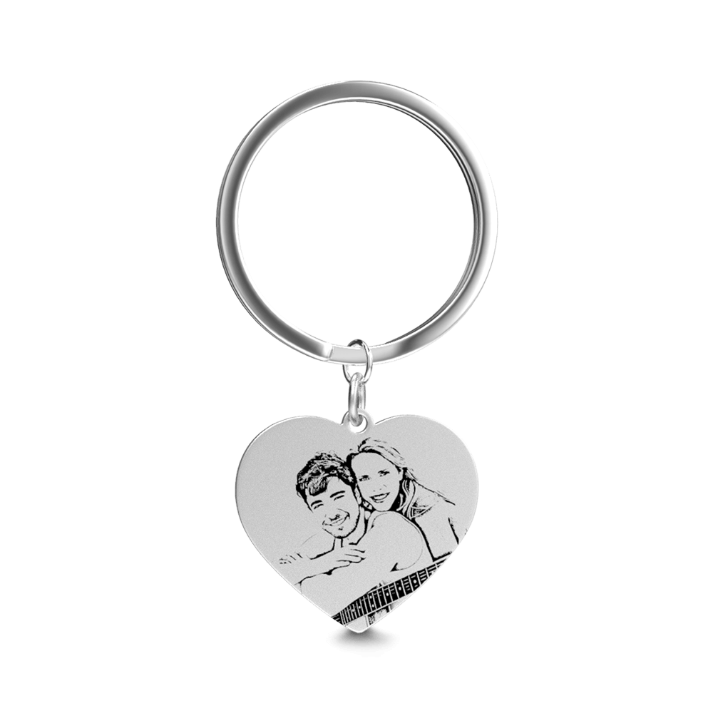 Custom Photo Keychain Stainless Steel - Heart Pendant - MyPhotoWalletAU