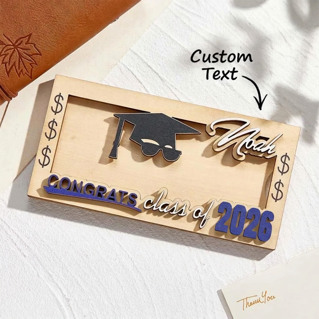 Personalized Laser-Cut Graduation Wooden Cash Holder Money Gift for Class of 2026 College Graduates - 