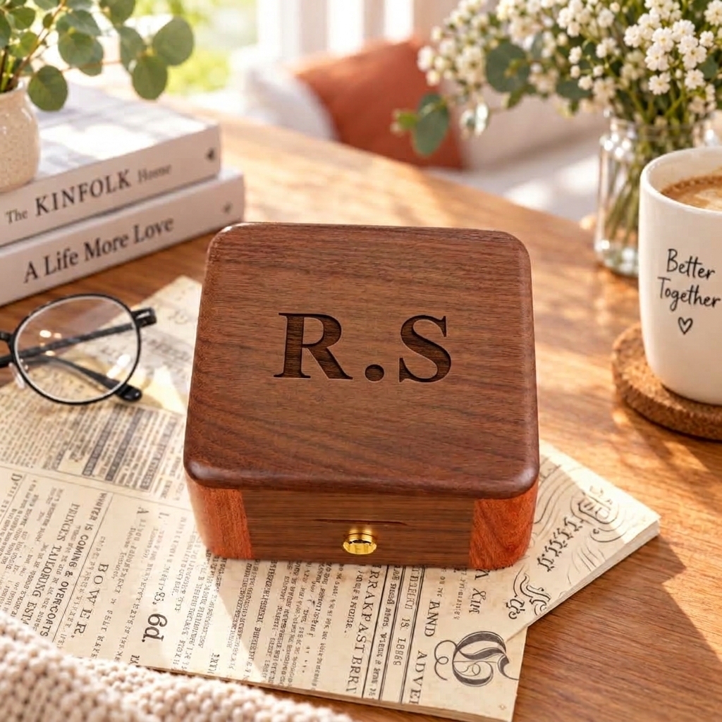 Personalized Wooden Record Player Music Box with Photo & Engraving - Perfect Anniversary & Wedding Gift for Couples - 