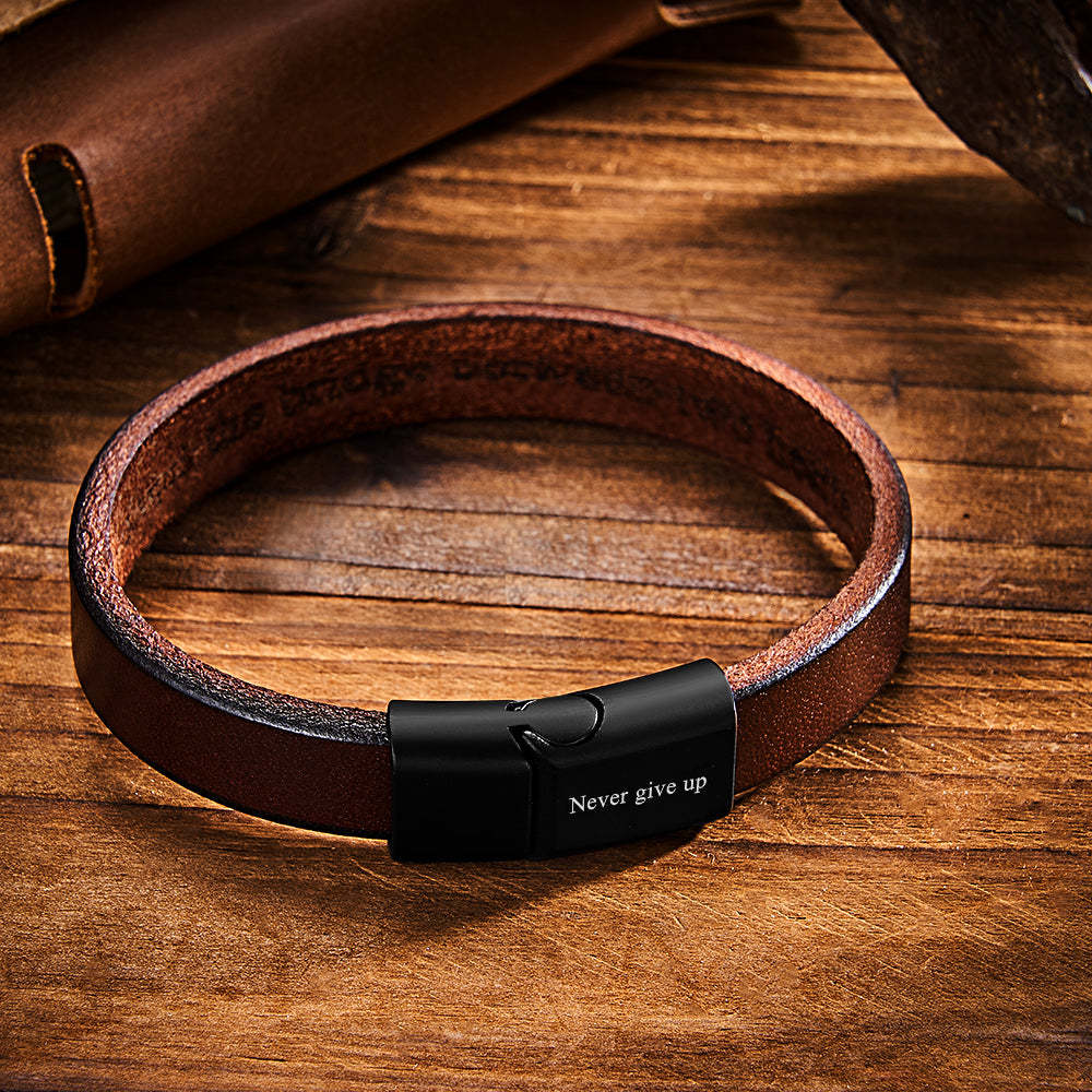 Retro Simple Leather Bracelet With Text Magnetic Buckle Bracelet For Men - 