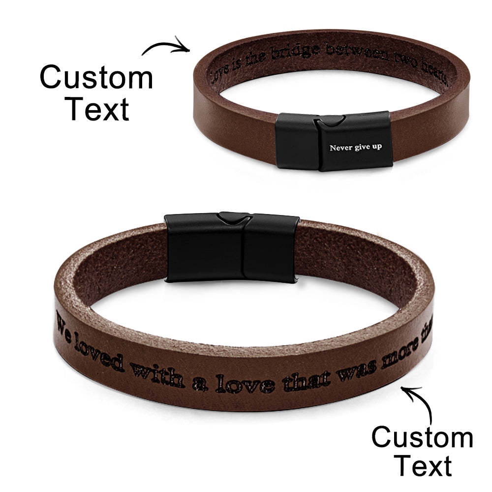 Retro Simple Leather Bracelet With Text Magnetic Buckle Bracelet For Men - 