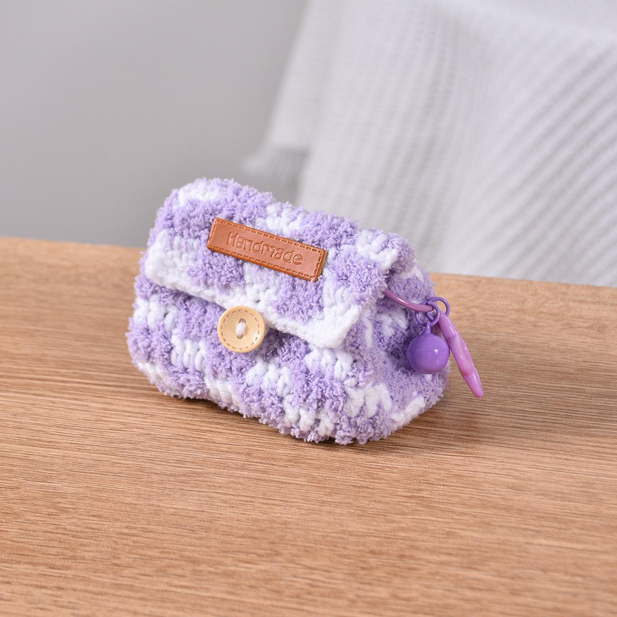 Knitted Checkerboard Coin Purse Bluetooth Earphone Bag Dopamine Universal Storage Bag Gifts for Women Girlfriends
