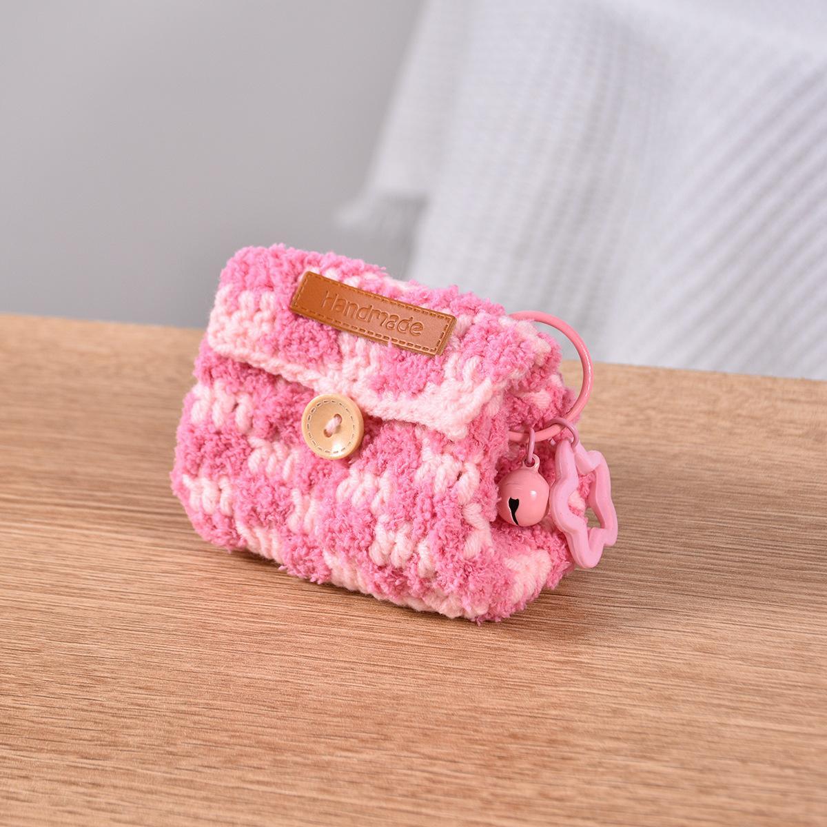 Knitted Checkerboard Coin Purse Bluetooth Earphone Bag Dopamine Universal Storage Bag Gifts for Women Girlfriends