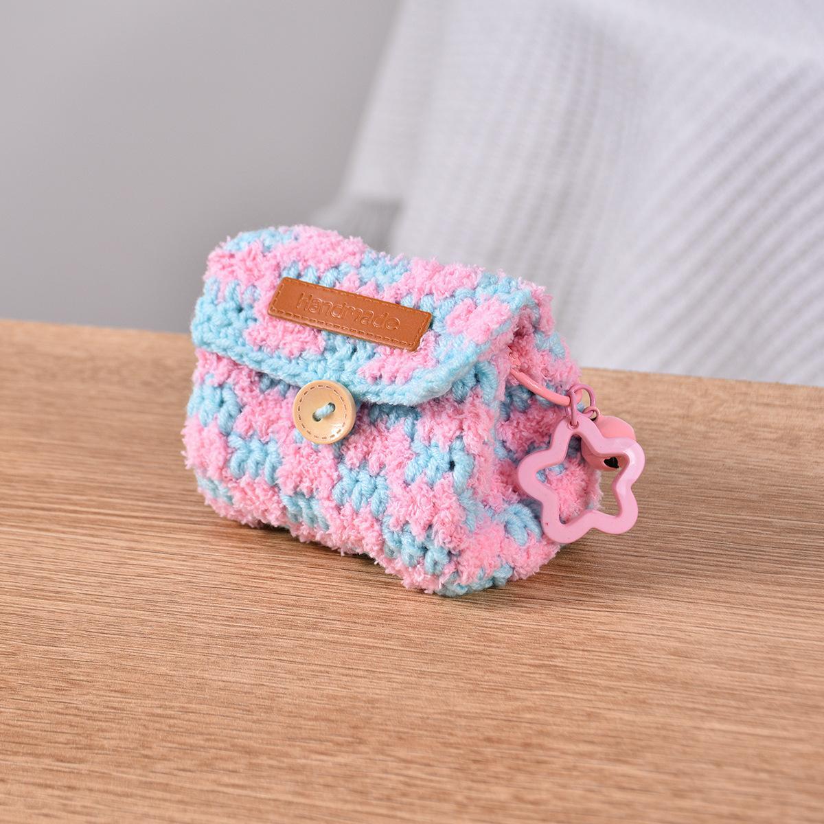 Knitted Checkerboard Coin Purse Bluetooth Earphone Bag Dopamine Universal Storage Bag Gifts for Women Girlfriends