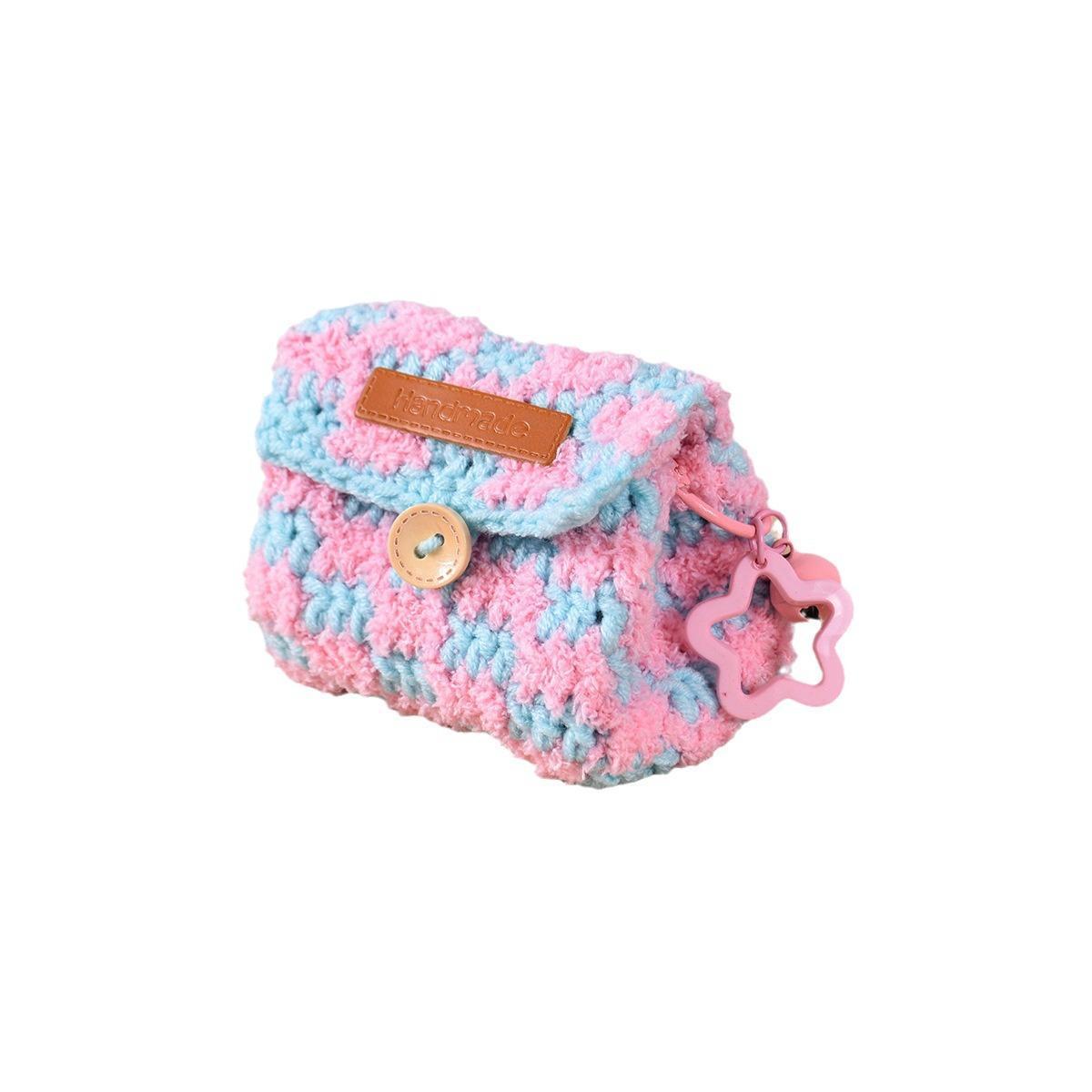 Knitted Checkerboard Coin Purse Bluetooth Earphone Bag Dopamine Universal Storage Bag Gifts for Women Girlfriends