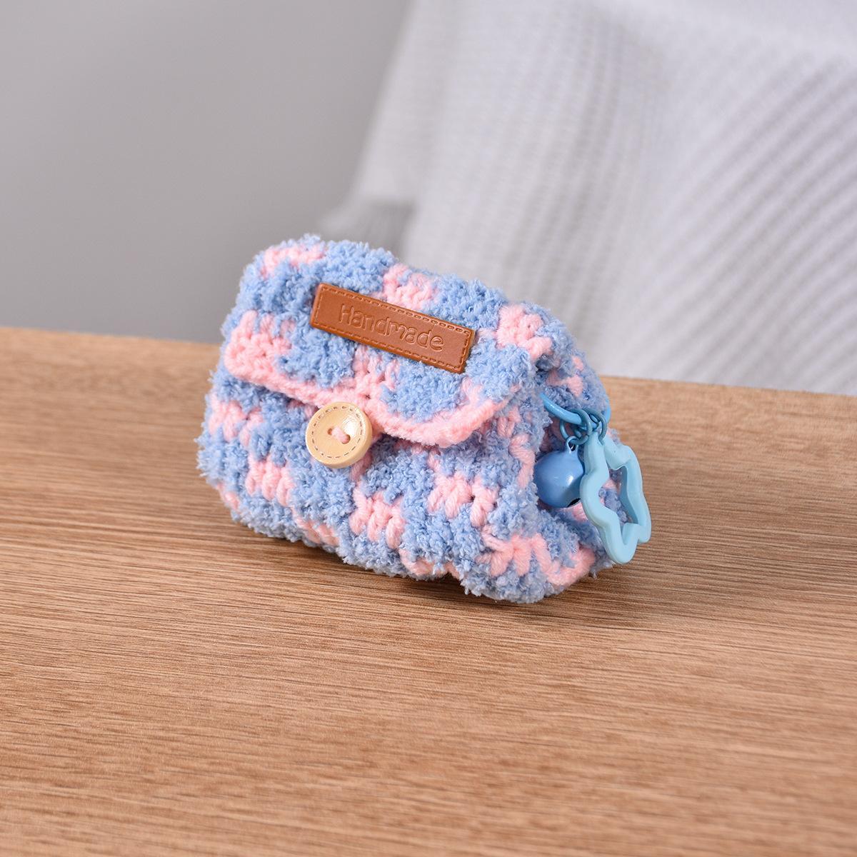 Knitted Checkerboard Coin Purse Bluetooth Earphone Bag Dopamine Universal Storage Bag Gifts for Women Girlfriends