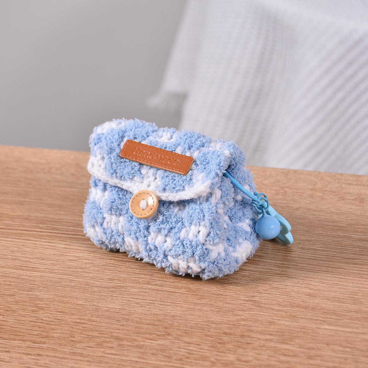 Knitted Checkerboard Coin Purse Bluetooth Earphone Bag Dopamine Universal Storage Bag Gifts for Women Girlfriends