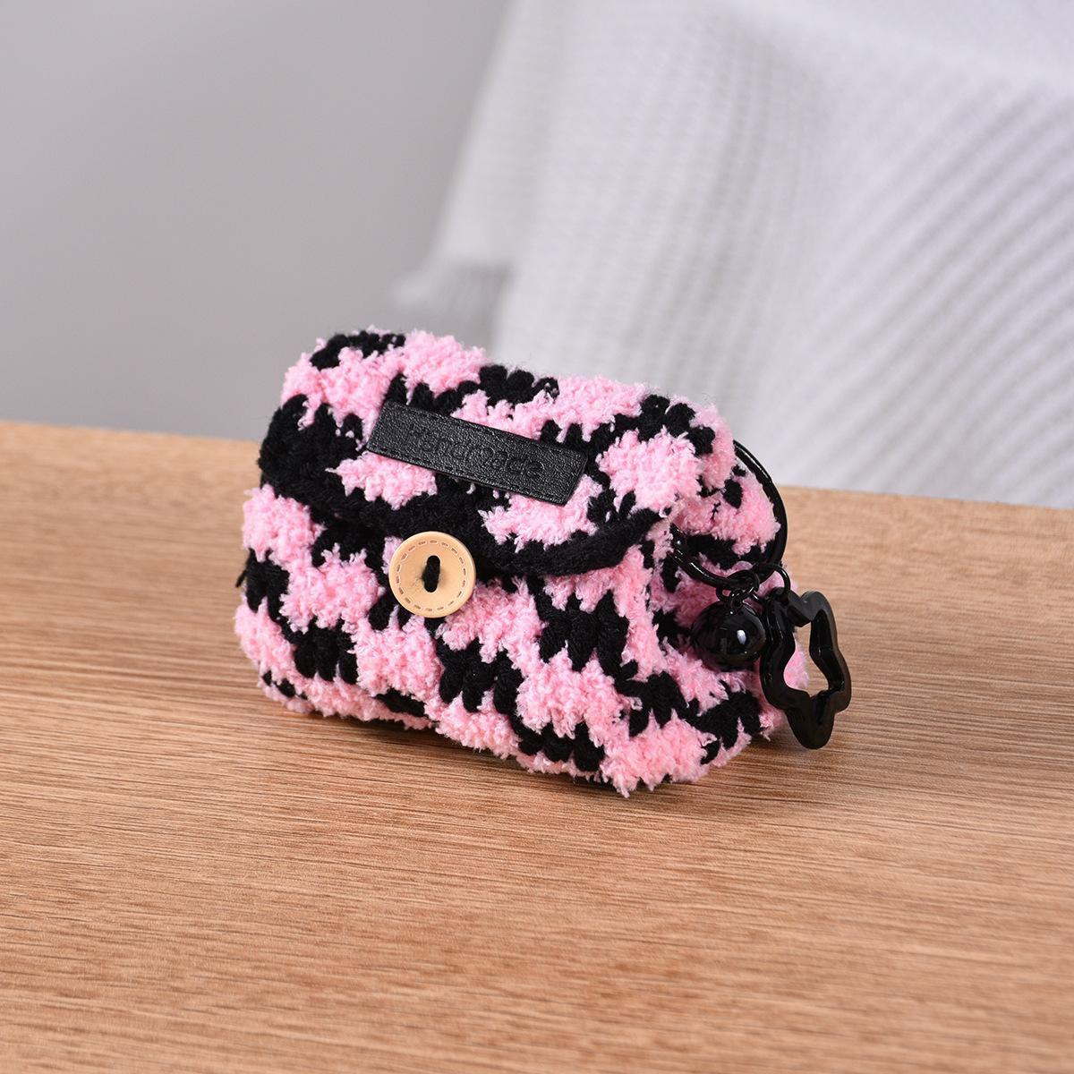 Knitted Checkerboard Coin Purse Bluetooth Earphone Bag Dopamine Universal Storage Bag Gifts for Women Girlfriends