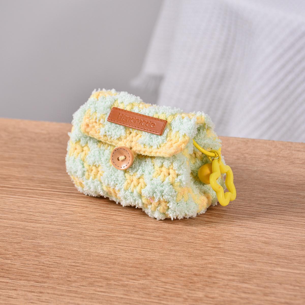 Knitted Checkerboard Coin Purse Bluetooth Earphone Bag Dopamine Universal Storage Bag Gifts for Women Girlfriends