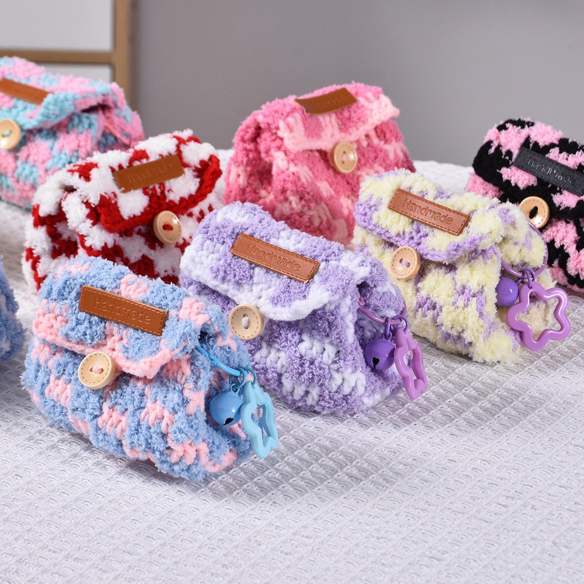 Knitted Checkerboard Coin Purse Bluetooth Earphone Bag Dopamine Universal Storage Bag Gifts for Women Girlfriends