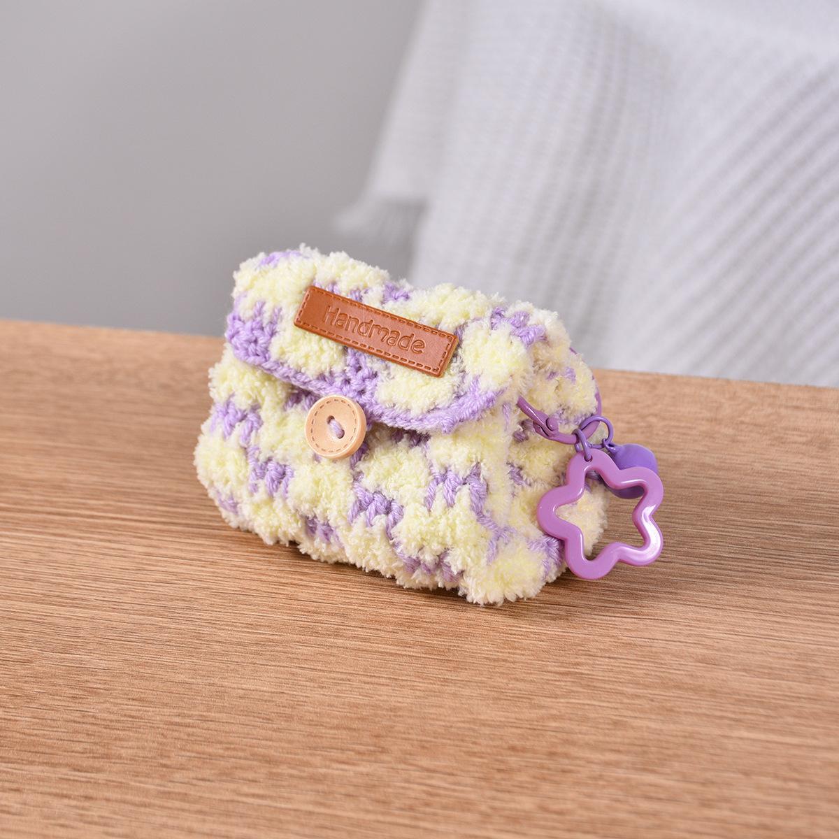 Knitted Checkerboard Coin Purse Bluetooth Earphone Bag Dopamine Universal Storage Bag Gifts for Women Girlfriends
