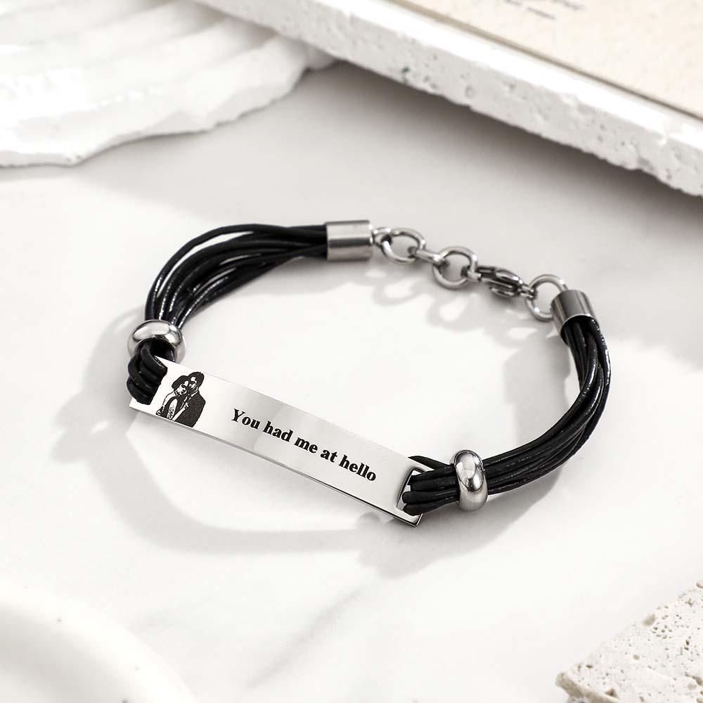 Custom Photo Leather Bracelet Personalized Engraved Adjustable Simple Bracelet Gifts For Men - 