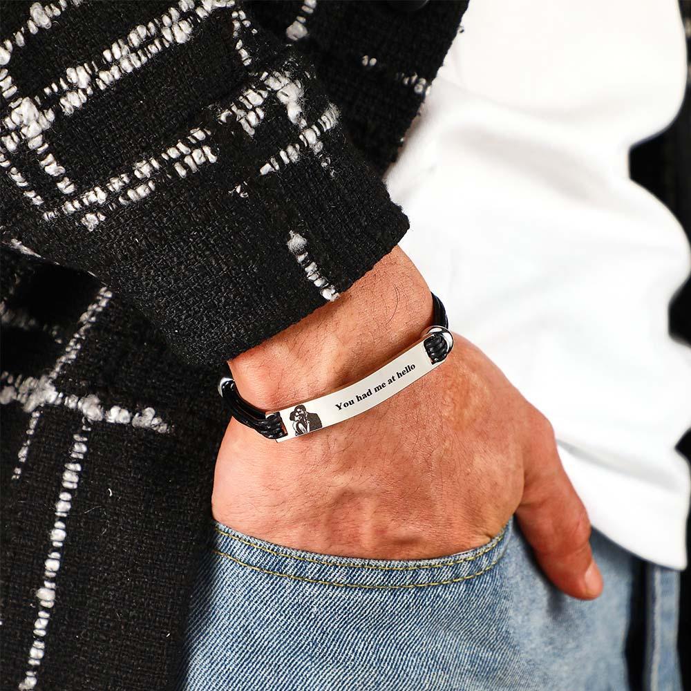 Custom Photo Leather Bracelet Personalized Engraved Adjustable Simple Bracelet Gifts For Men - 