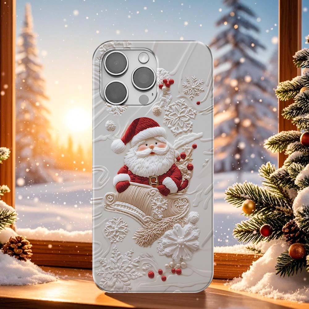 Santa Phone Case - Embroidered effect Santa phone case, Simple Christmas and Winter phone case iPhone 16 15 14 13, Samsung S24 23