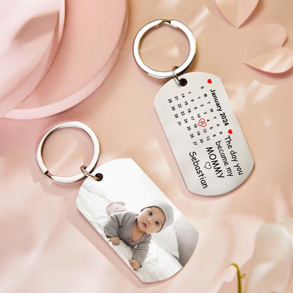 Custom Photo The Day You Became My Mommy Calendar Keychain Gift for Mother Personalised Aluminum Keyring