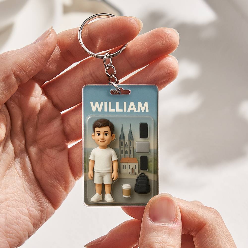 3D Effect Action Figure Pack Packaging Toy Box Style Art Gift Personalised Acrylic Keychain Gift for Dad Father's Day Gift - 