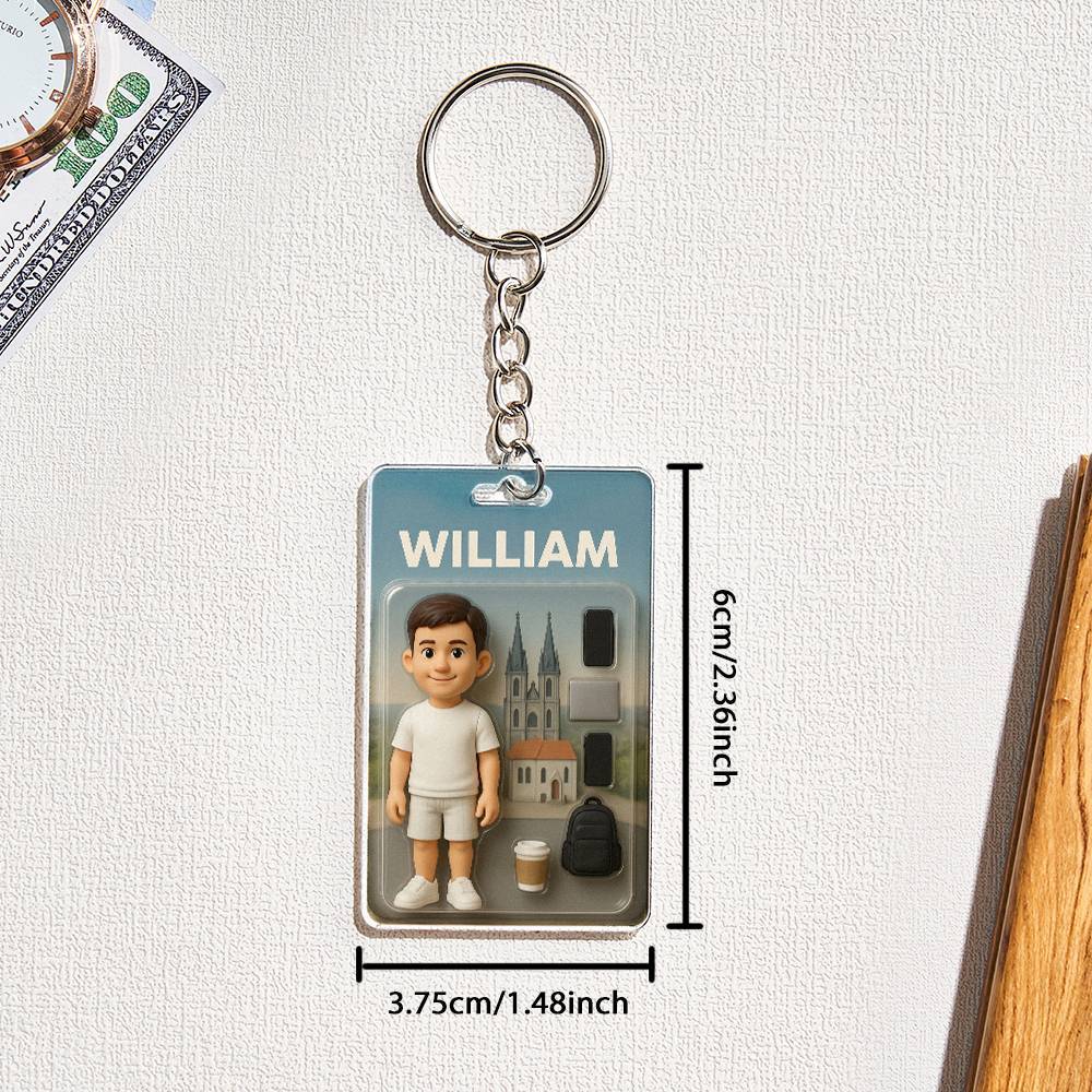 3D Effect Action Figure Pack Packaging Toy Box Style Art Gift Personalised Acrylic Keychain Gift for Dad Father's Day Gift - 