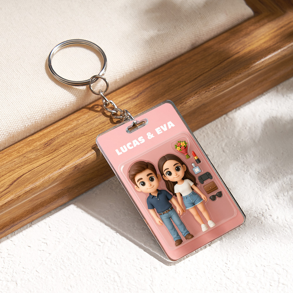 Custom Acrylic Keychains Personalized Couple Keyrings Sweet Anniversary Gift for Mr & Mrs' Matching Set - 