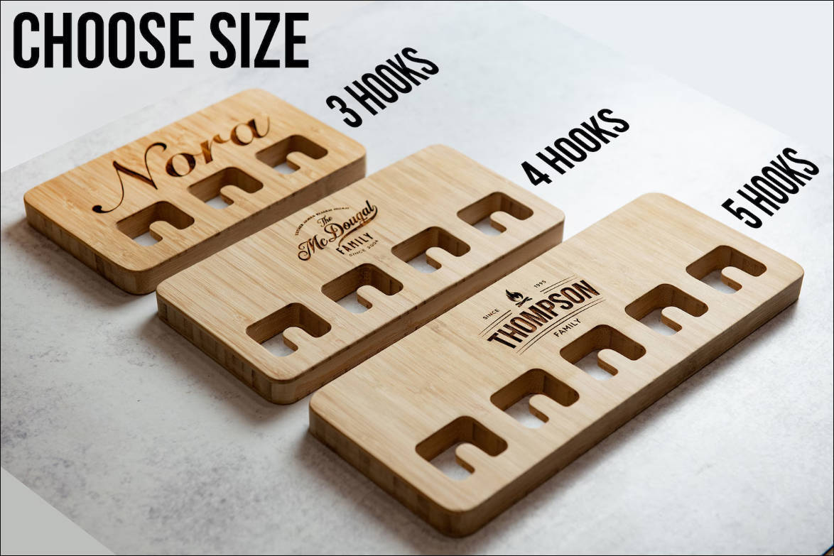 Wood Wall Mount For Keychains - Personalized Engraved Family Names -