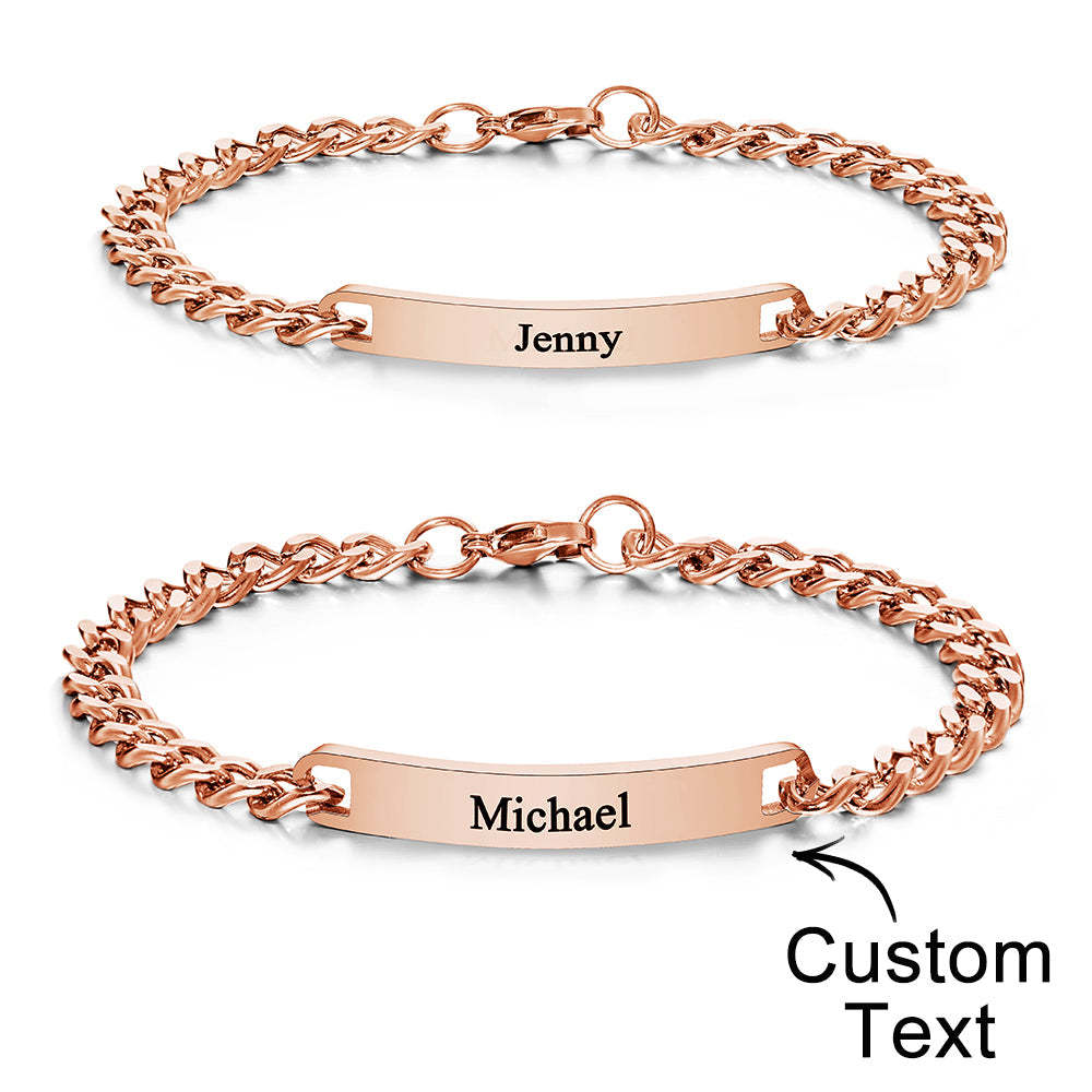 Custom Engraved Bracelet Chain Set Personalized Trendy Bracelet For Couples Valentine GiftsValentine's Day - 